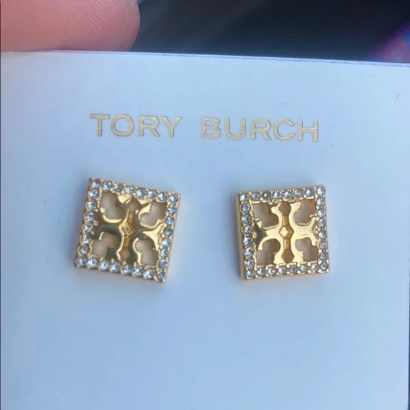 Tory Burch Gold Square Stud Earrings - Picture 2 of 4